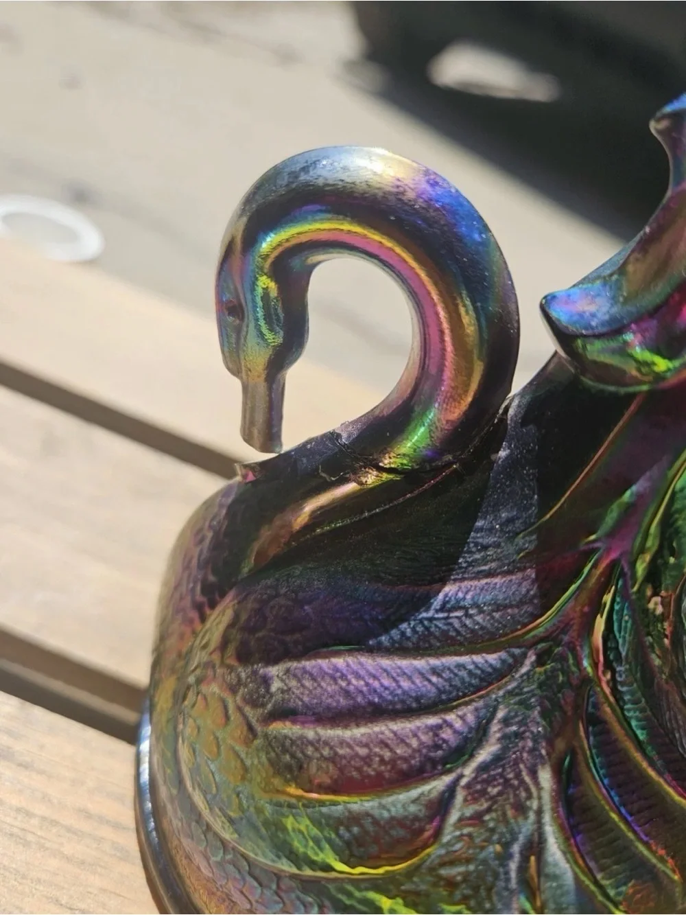 Fenton Carnival Glass Swan Candlesticks Pair Iridescent - repaired